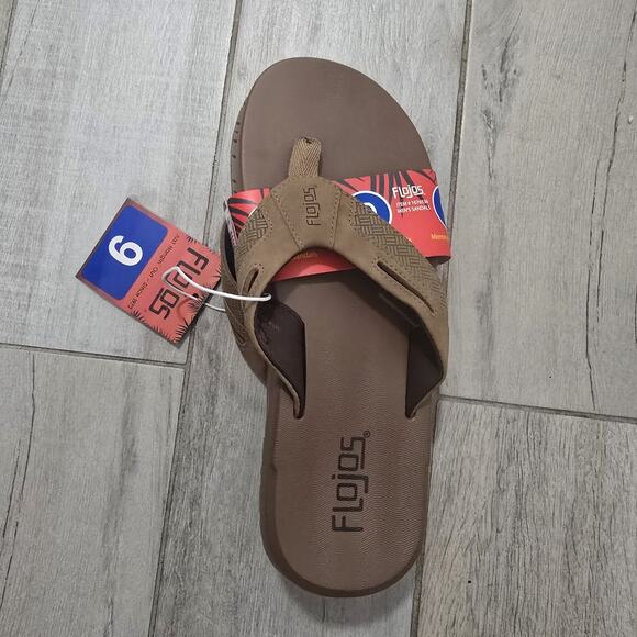 Flojos Men's Flip Flop Sandals, Tan, Size 9 Memory Foam Thong Comfort Shoe NEW - Picture 7 of 9